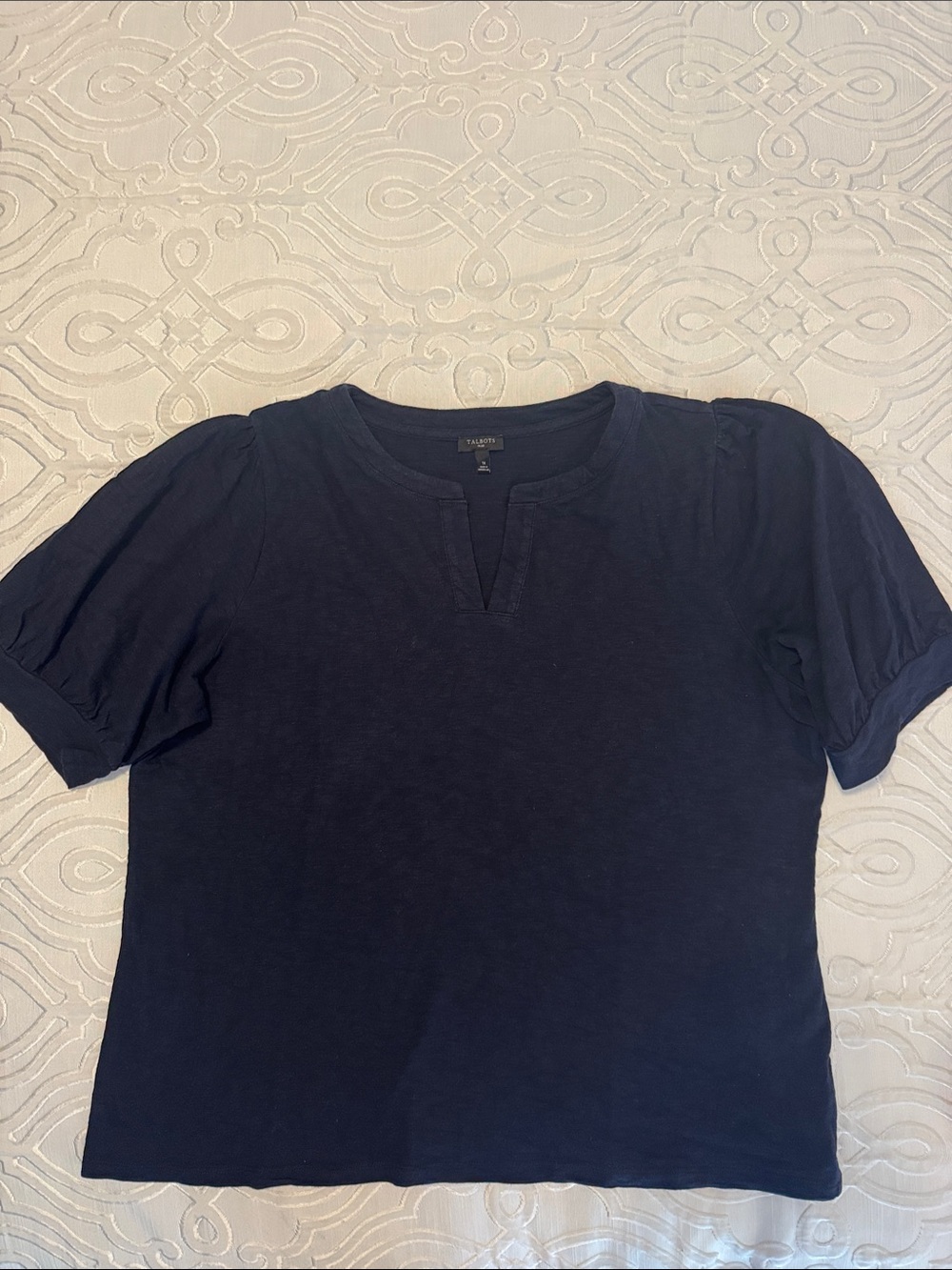 Talbots Navy Short Sleeve Notch Neck Cotton Tee